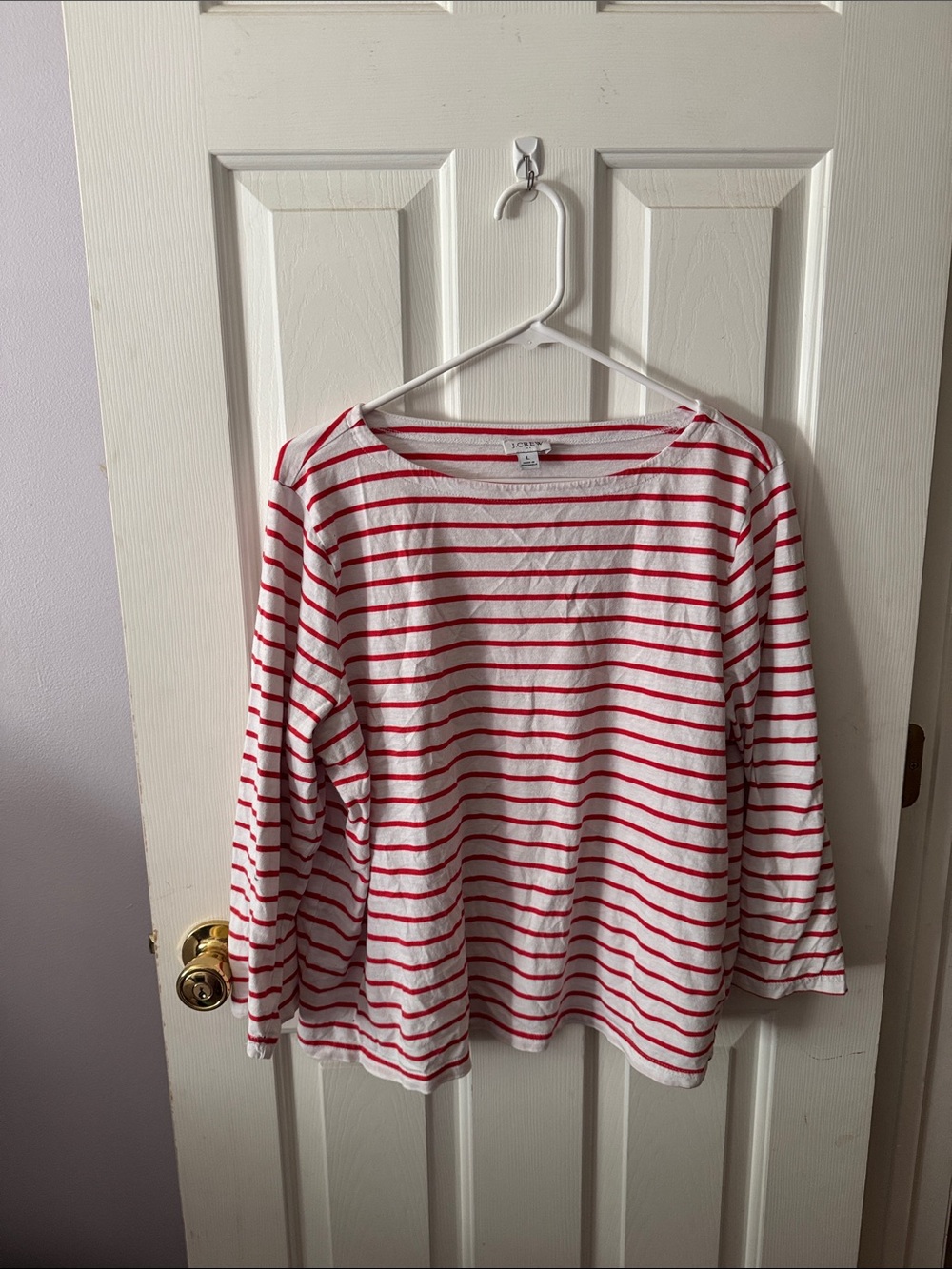 White & Red Striped Boatneck Top